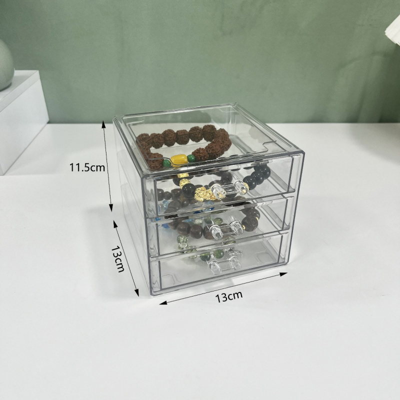 Kutija za nakit od prozirnog kristalno-akrilnog materijala, protioxidacijska, prašinu štiti, prozirna za skladištenje narukvica i perli, može se slagati, kapacitet 1 L, dimenzije 13x13x15 cm