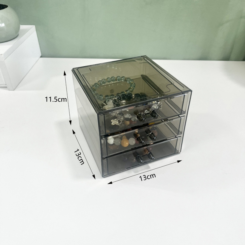 Kutija za nakit od prozirnog kristalno-akrilnog materijala, protioxidacijska, prašinu štiti, prozirna za skladištenje narukvica i perli, može se slagati, kapacitet 1 L, dimenzije 13x13x15 cm