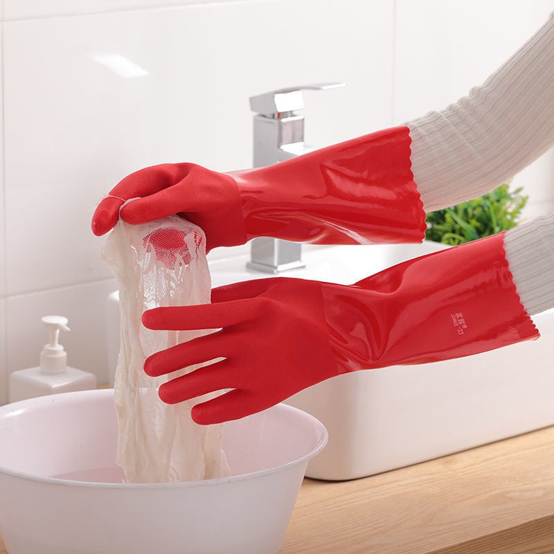 Rukavice za pranje posuđa od velura, s podstavom od flisa, debele za toplinu, latex vodootporne kućne rukavice