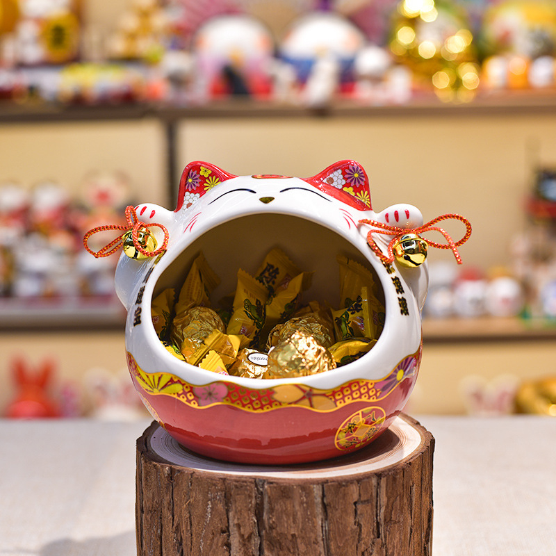 Keramička figura Maneki-neko, posuda za bombone, skladište za ključeve i kozmetiku, moderni minimalistički ukras