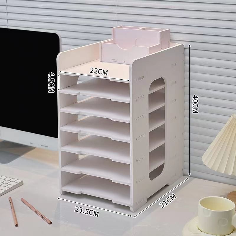 A4 organizator datoteka s 7-razinskim stolnim regalom, PVC, veliki kapacitet za dokumente i uredski materijal