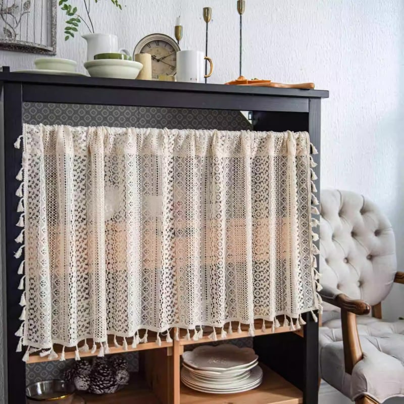 Zavjesa za vrata ormara s Velcro, poliester, zaštita od prašine; za ormare, police i garderobe; uzorak houndstooth