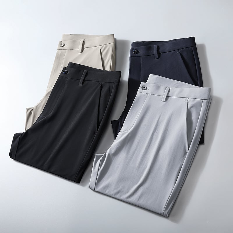 Visokokvalitetne muške hlače Ice Silk, ljetne tanke, visoka elastičnost, ravni kroj, poslovni casual