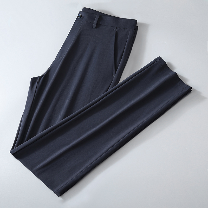 Visokokvalitetne muške hlače Ice Silk, ljetne tanke, visoka elastičnost, ravni kroj, poslovni casual