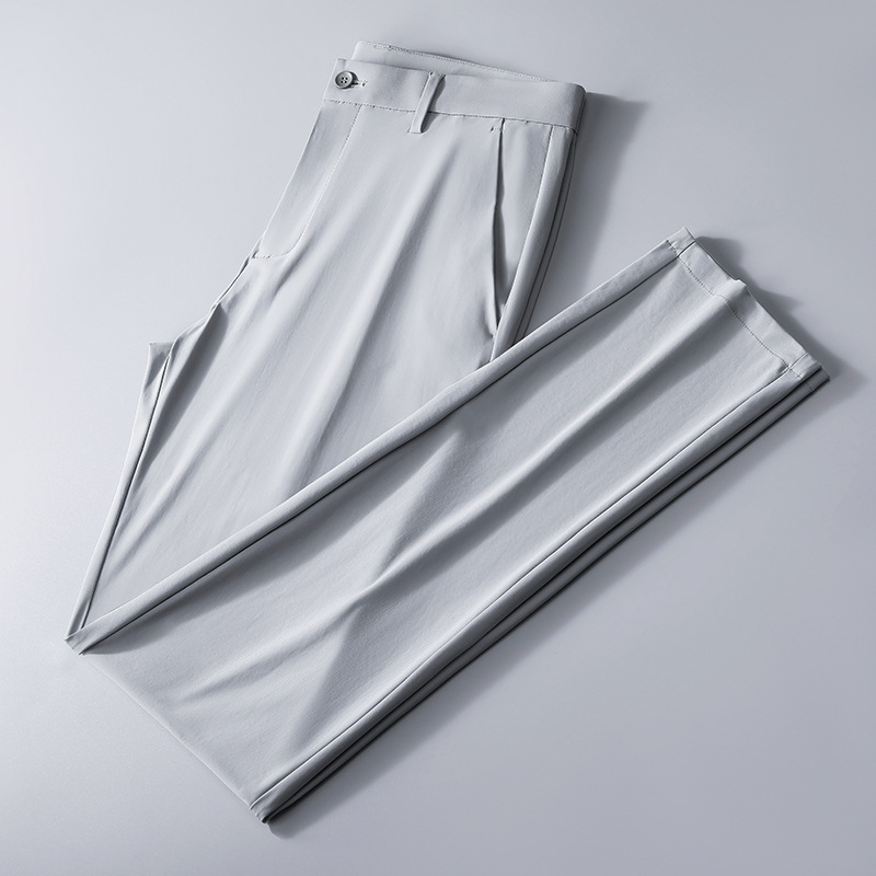 Visokokvalitetne muške hlače Ice Silk, ljetne tanke, visoka elastičnost, ravni kroj, poslovni casual