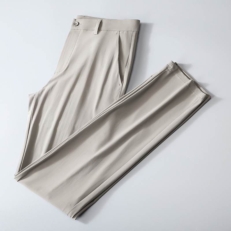 Visokokvalitetne muške hlače Ice Silk, ljetne tanke, visoka elastičnost, ravni kroj, poslovni casual