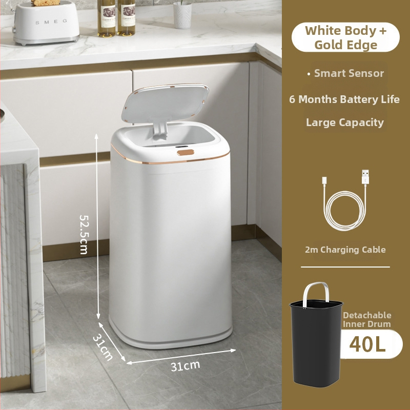 Helixun 40L smart odpadkový kôš pre domáce použitie, štvorcový, s automatickým senzorom, model 8649-8650