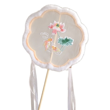 Hímzett kör alakú fan, kínai stílusú őszi-téli plüss, Hanfu-ihletésű smink és jelmez rekvizit fotózáshoz és előadásokhoz, nyúlfülű pillangó fan