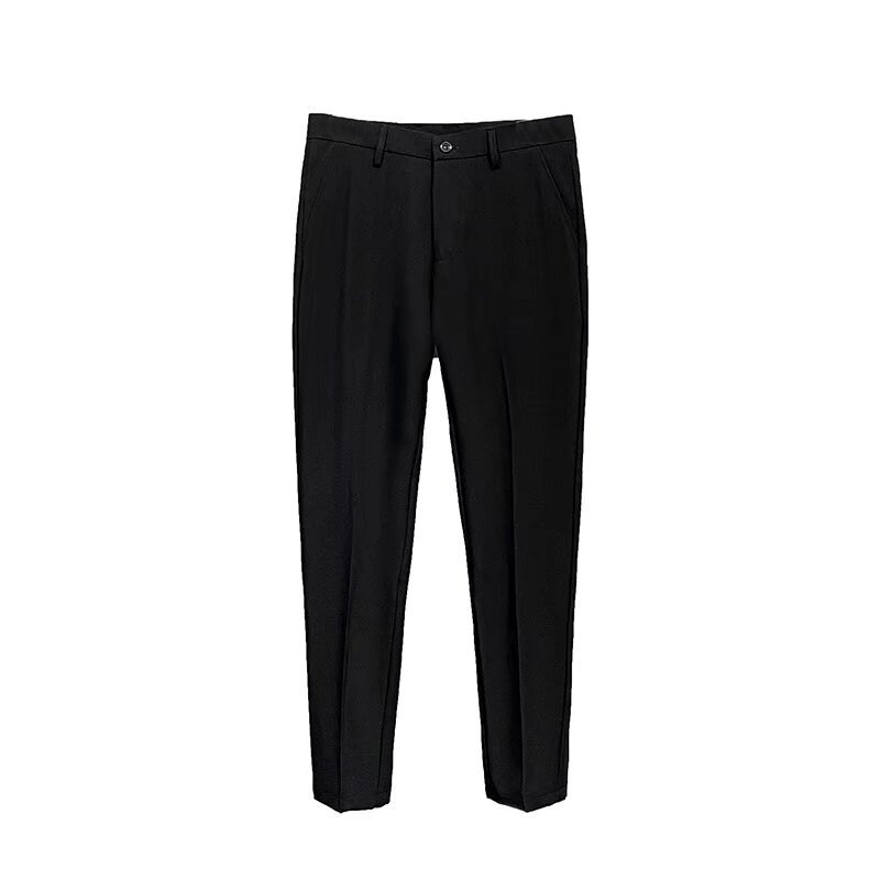 Muške crne hlače s flis podstavom, slim fit, ravni kroj, skraćena duljina za jesen-zimu