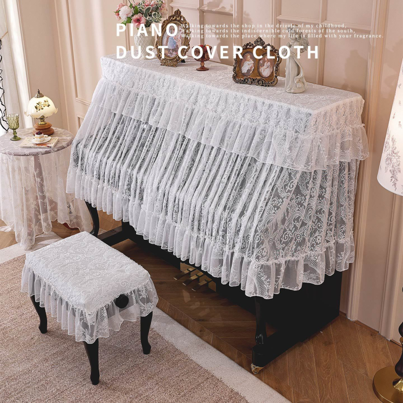 Elegantno svijetla navlaka za klavir, francuski stil, polu-navlaka za klavir, zaštita od prašine, bijela čipkasta navlaka za klupu za klavir