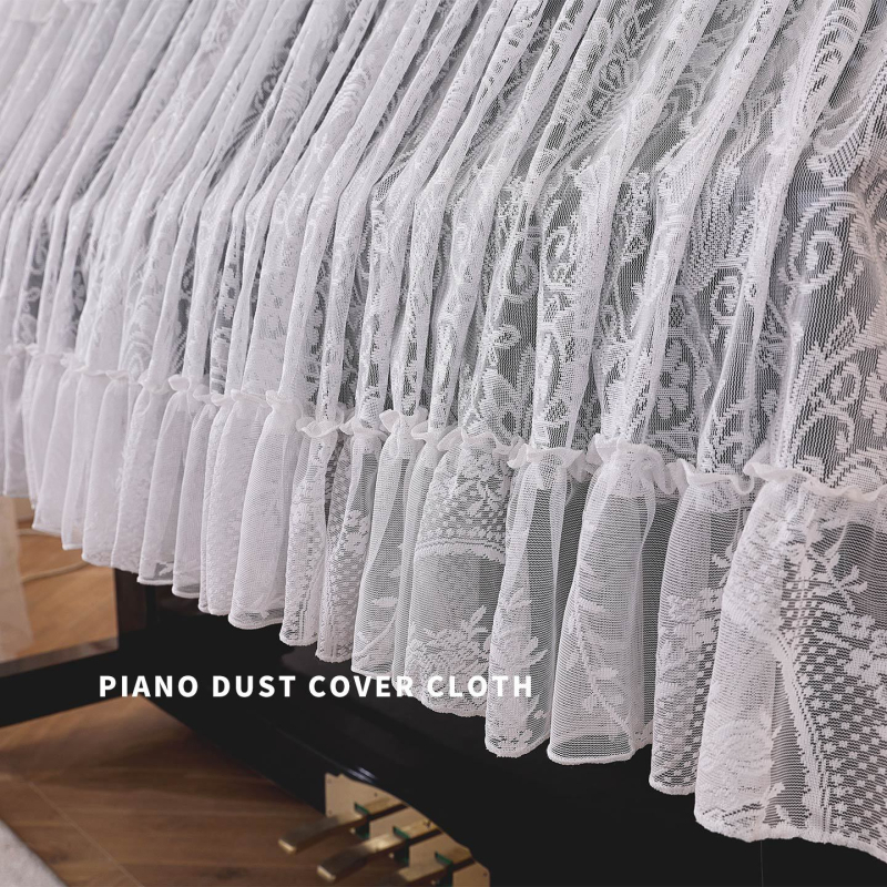 Elegantno svijetla navlaka za klavir, francuski stil, polu-navlaka za klavir, zaštita od prašine, bijela čipkasta navlaka za klupu za klavir
