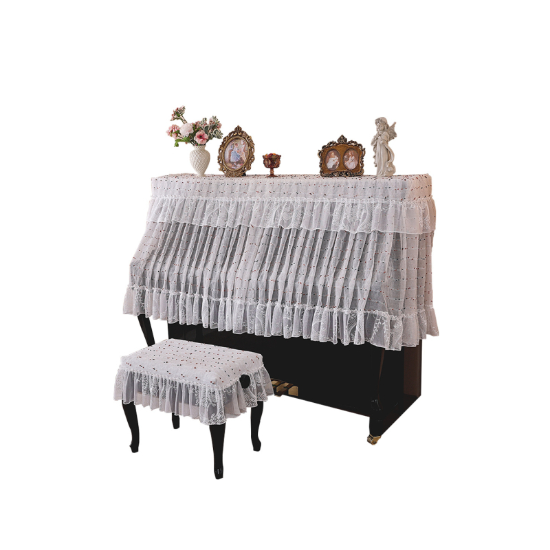 Elegantno svijetla navlaka za klavir, francuski stil, polu-navlaka za klavir, zaštita od prašine, bijela čipkasta navlaka za klupu za klavir