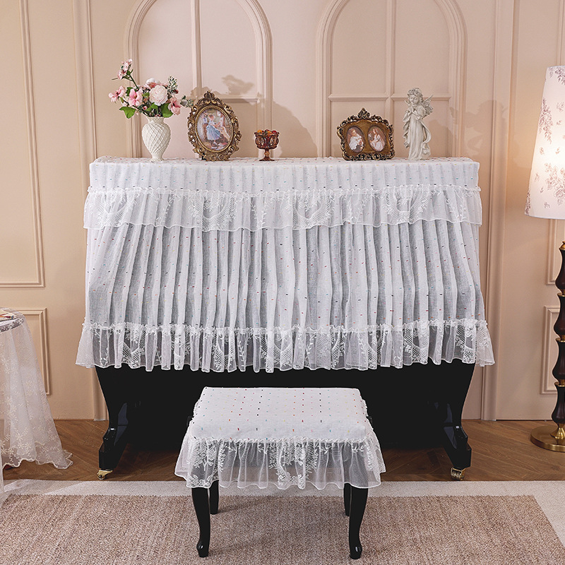 Elegantno svijetla navlaka za klavir, francuski stil, polu-navlaka za klavir, zaštita od prašine, bijela čipkasta navlaka za klupu za klavir