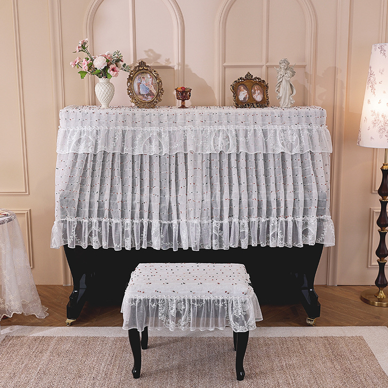 Elegantno svijetla navlaka za klavir, francuski stil, polu-navlaka za klavir, zaštita od prašine, bijela čipkasta navlaka za klupu za klavir