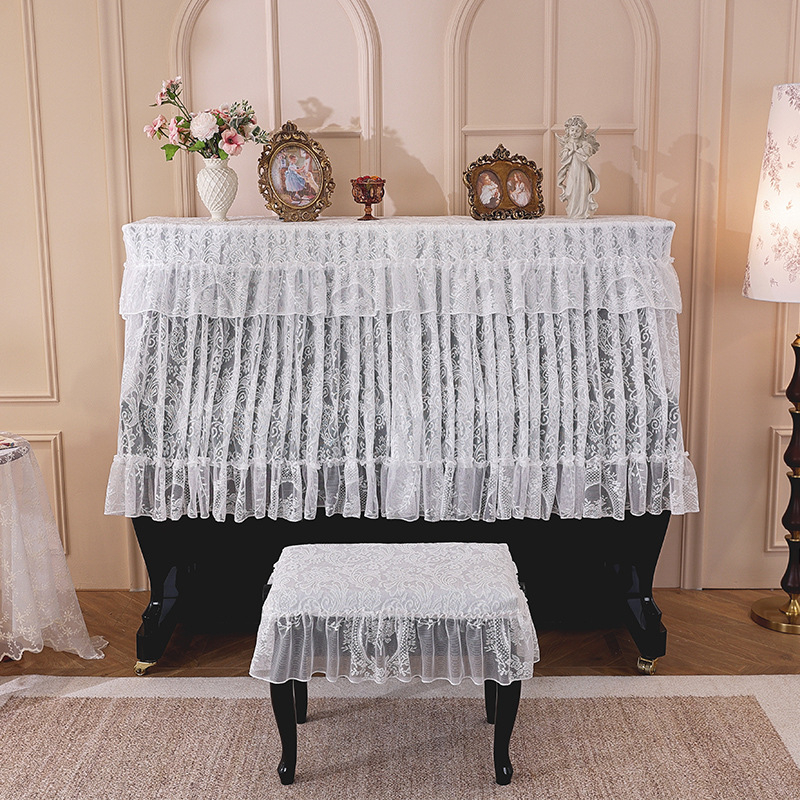 Elegantno svijetla navlaka za klavir, francuski stil, polu-navlaka za klavir, zaštita od prašine, bijela čipkasta navlaka za klupu za klavir