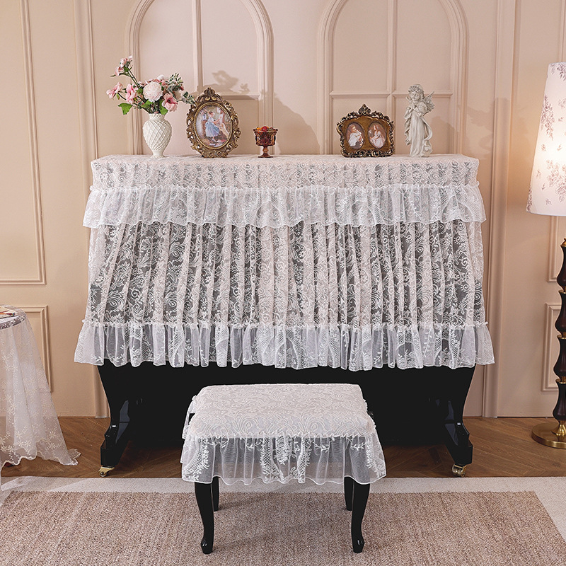 Elegantno svijetla navlaka za klavir, francuski stil, polu-navlaka za klavir, zaštita od prašine, bijela čipkasta navlaka za klupu za klavir