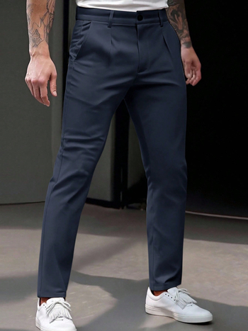 Ανδρικά παντελόνια business casual με στενή γραμμή, ίσια εφαρμογή, άνοιξη-καλοκαίρι, 100% πολυεστέρας, κωδικός 4507