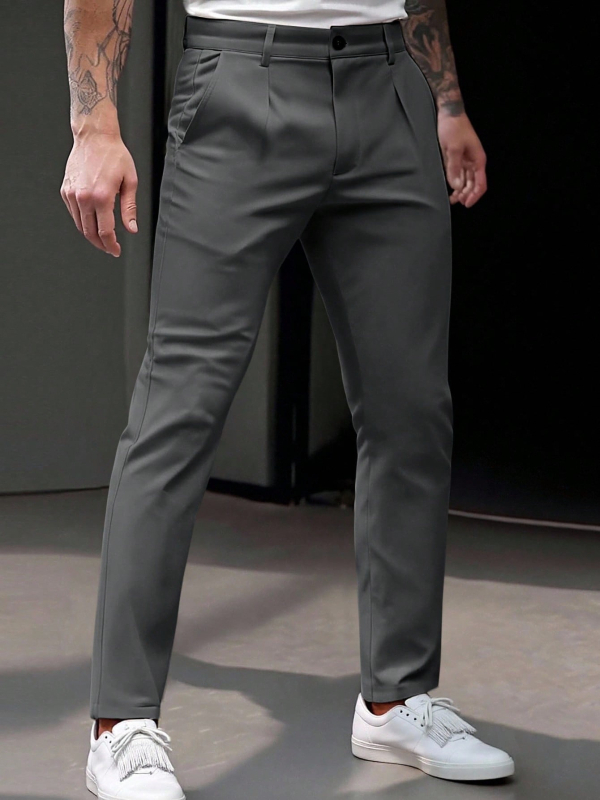Ανδρικά παντελόνια business casual με στενή γραμμή, ίσια εφαρμογή, άνοιξη-καλοκαίρι, 100% πολυεστέρας, κωδικός 4507