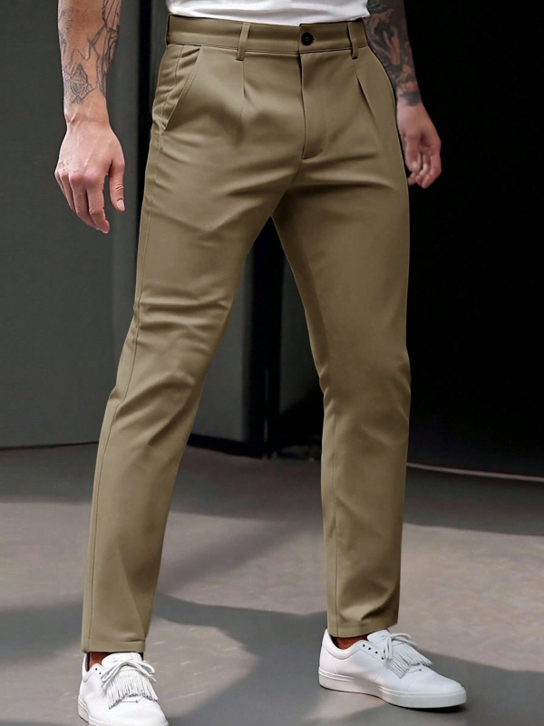 Ανδρικά παντελόνια business casual με στενή γραμμή, ίσια εφαρμογή, άνοιξη-καλοκαίρι, 100% πολυεστέρας, κωδικός 4507