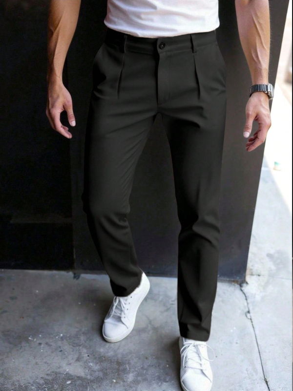 Ανδρικά παντελόνια business casual με στενή γραμμή, ίσια εφαρμογή, άνοιξη-καλοκαίρι, 100% πολυεστέρας, κωδικός 4507