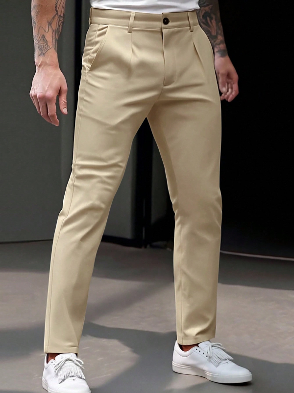 Ανδρικά παντελόνια business casual με στενή γραμμή, ίσια εφαρμογή, άνοιξη-καλοκαίρι, 100% πολυεστέρας, κωδικός 4507