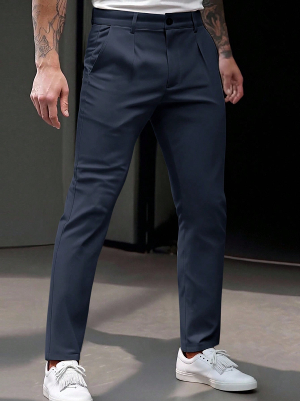 Ανδρικά παντελόνια business casual με στενή γραμμή, ίσια εφαρμογή, άνοιξη-καλοκαίρι, 100% πολυεστέρας, κωδικός 4507