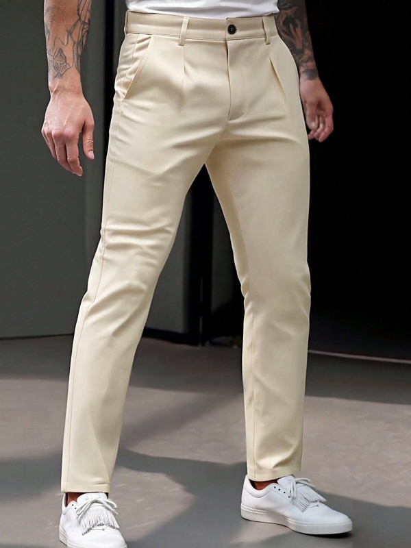 Ανδρικά παντελόνια business casual με στενή γραμμή, ίσια εφαρμογή, άνοιξη-καλοκαίρι, 100% πολυεστέρας, κωδικός 4507
