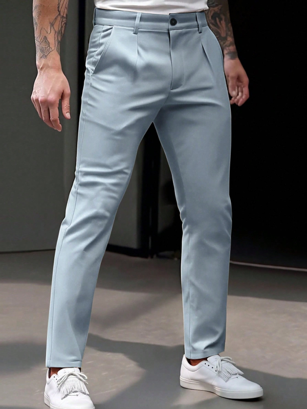 Ανδρικά παντελόνια business casual με στενή γραμμή, ίσια εφαρμογή, άνοιξη-καλοκαίρι, 100% πολυεστέρας, κωδικός 4507