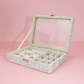 Kutija za nakit – prstenovi s rhinestones, prilagodljiva, vrhunska kvaliteta, velika zapremina, podijeljene pregrade za pohranu dijamantnog nakita