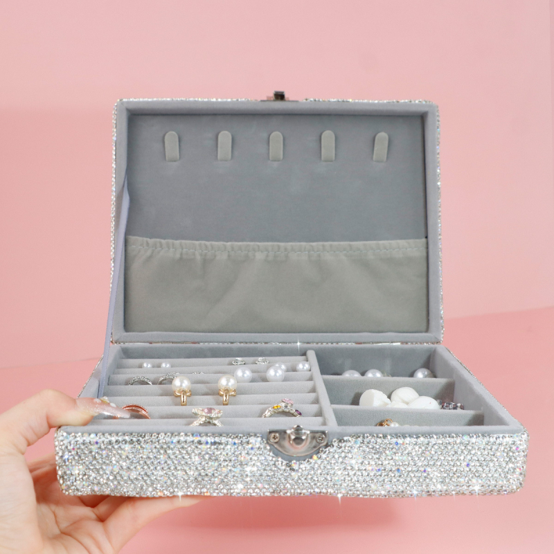 Kutija za nakit – prstenovi s rhinestones, prilagodljiva, vrhunska kvaliteta, velika zapremina, podijeljene pregrade za pohranu dijamantnog nakita