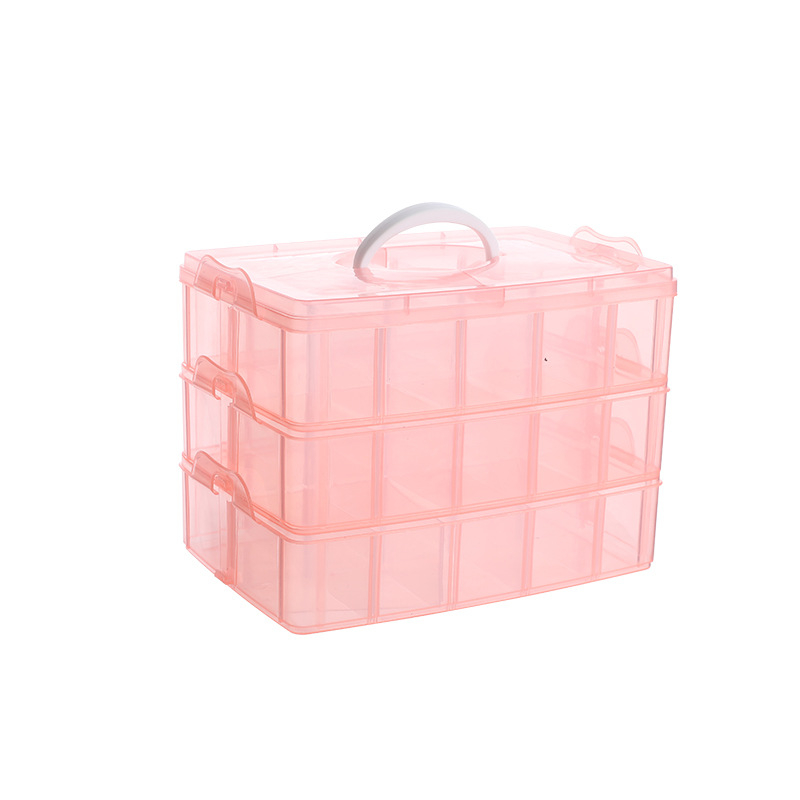 Trostruka prozirna prijenosna kutija za nokte, nakit i perle — stolni organizator (25×17×18,7 cm)