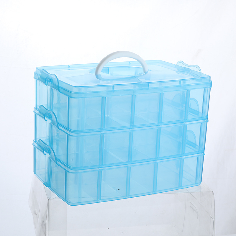 Trostruka prozirna prijenosna kutija za nokte, nakit i perle — stolni organizator (25×17×18,7 cm)