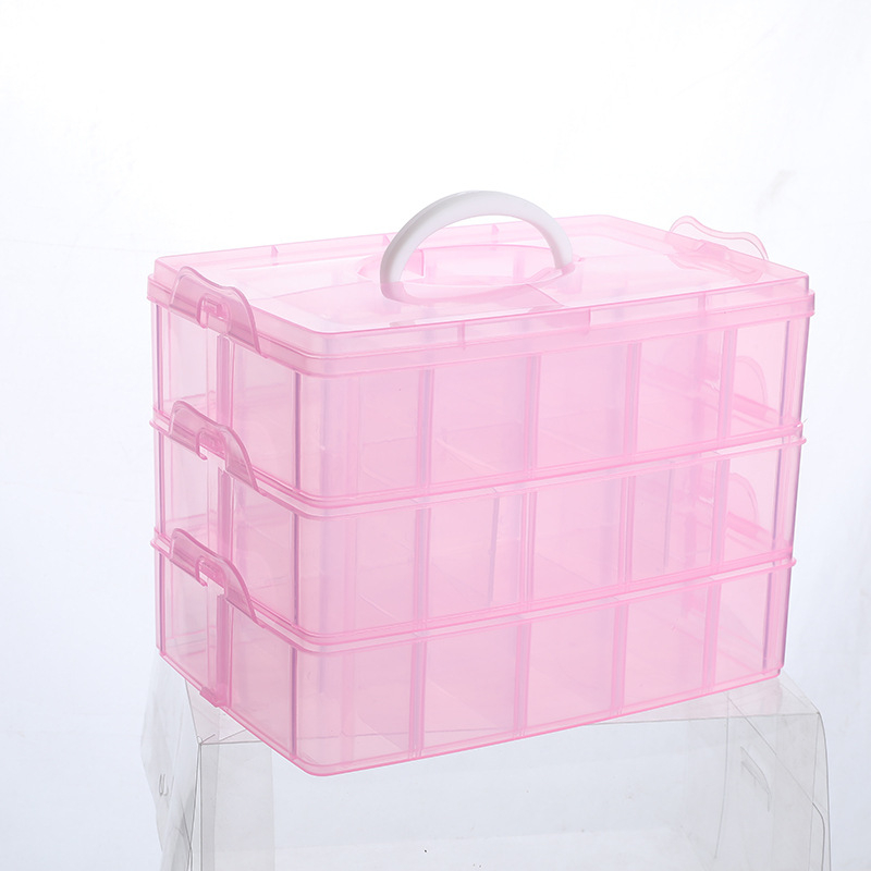 Trostruka prozirna prijenosna kutija za nokte, nakit i perle — stolni organizator (25×17×18,7 cm)