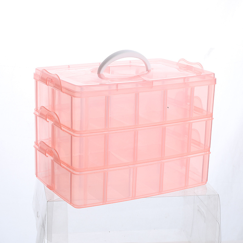 Trostruka prozirna prijenosna kutija za nokte, nakit i perle — stolni organizator (25×17×18,7 cm)