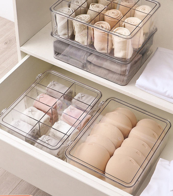 Prozirani PET organizator za donje rublje i čarape, 4 pretinca za donje rublje i 8 pretinaca za čarape