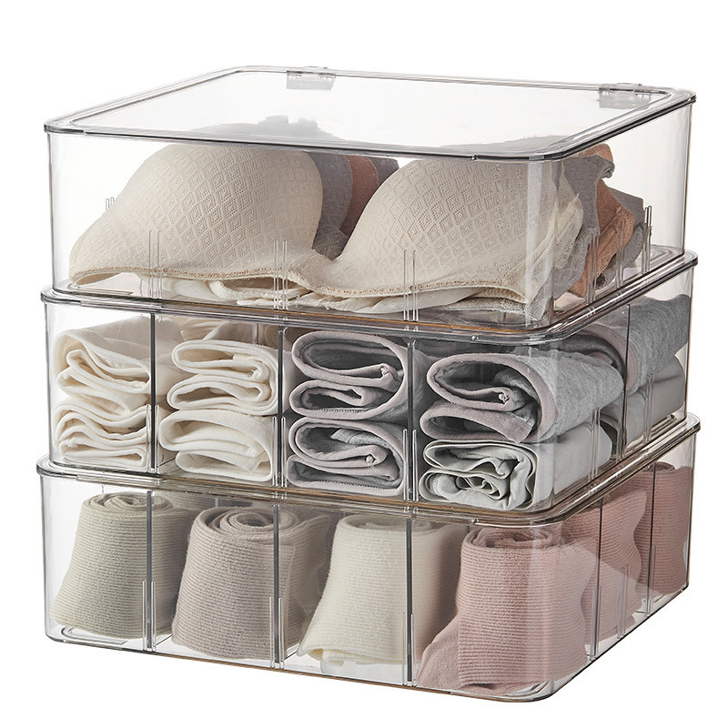 Prozirani PET organizator za donje rublje i čarape, 4 pretinca za donje rublje i 8 pretinaca za čarape