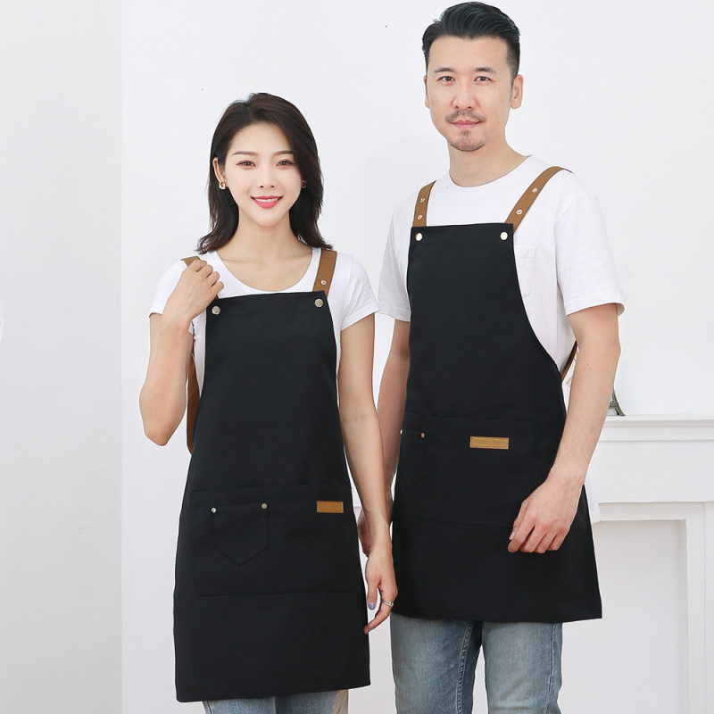 Vodootporna pregača s dvostrukim naramenicama za restorane, kafiće i dućane čaja s mlijekom, te za kuhinju u domu, od debele platnene tkanine
