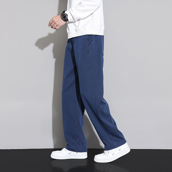 Ανδρικά παντελόνια Lyocell, business casual, φαρδιά ίσια γραμμή, φθινοπωρινά-χειμωνιάτικα