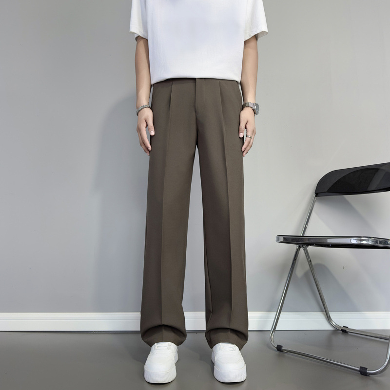 Ανδρικά παντελόνια casual σε κορεατικό στυλ, μακρύ μήκος 120 cm για ψηλούς, φαρδιά ίσια γραμμή, ευρύχωρος, ύφασμα ψυχρού μεταξιού