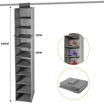 Viseći organizator garderobe od netkanog materijala, sklopivi, za kapice i cipele, deset slojeva dizajna