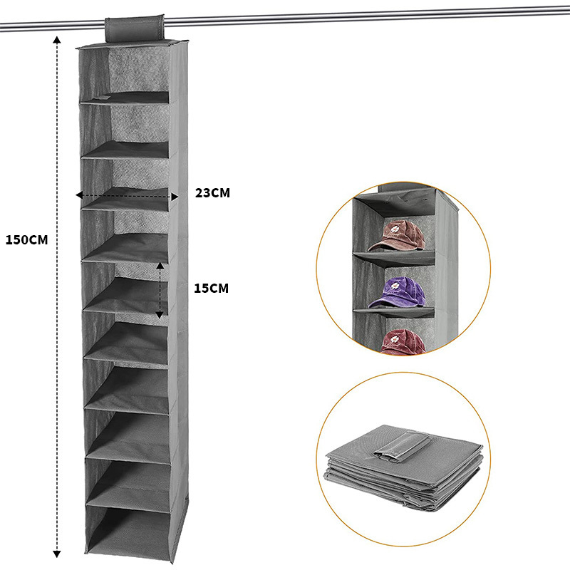 Viseći organizator garderobe od netkanog materijala, sklopivi, za kapice i cipele, deset slojeva dizajna