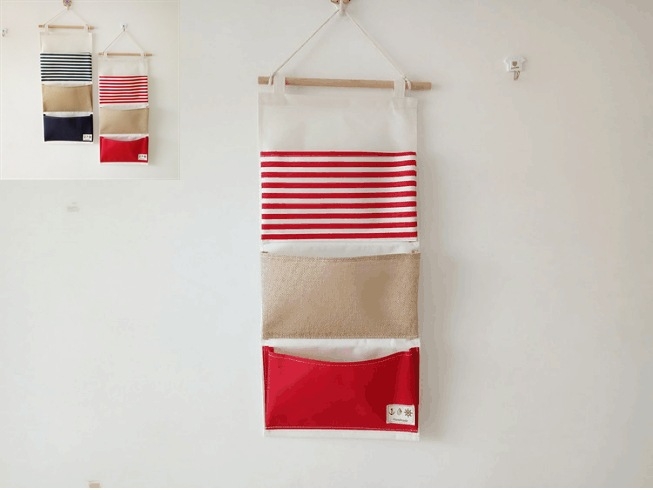 ZAKKA Višenamjenska zavjesa za pohranu s prugastim patchworkom, 3 džepa, velika kapaciteta, za zid ili vrata, organizator za A4 dokumente