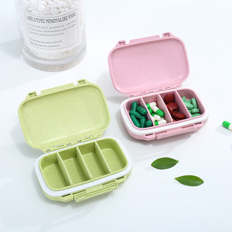 Plastična kutija za lijekove s četiri odjeljka, prijenosna mini kutija za lijekove, prostor za logotip