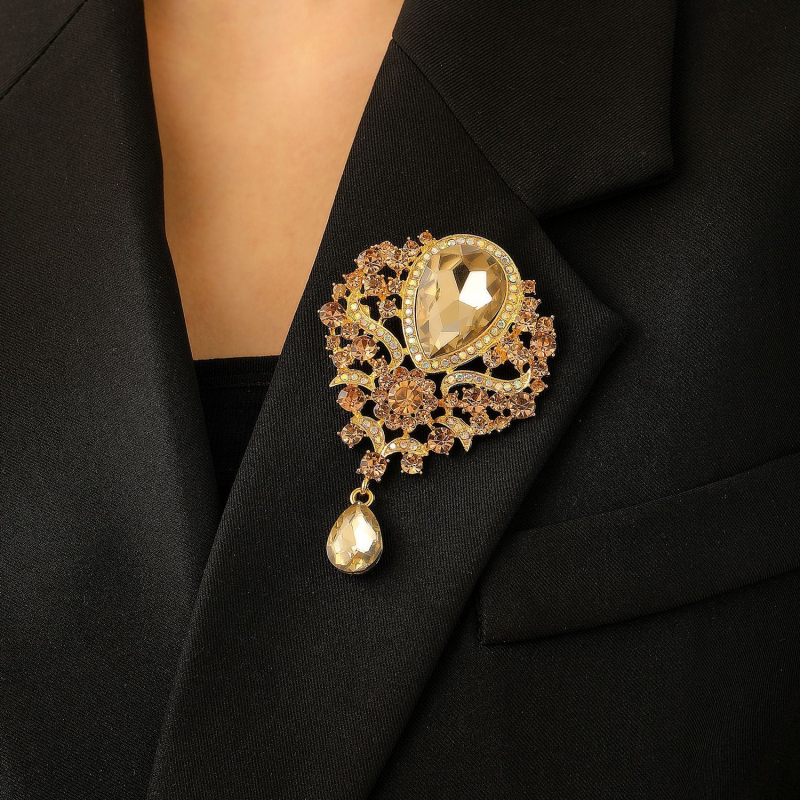 Retro broš s velikom kristalnom kapljom, elegantan modni dodatak za odjeću