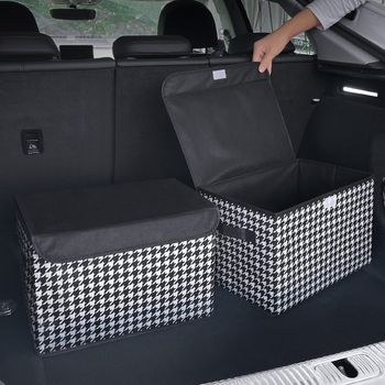 Kutija za organizaciju prtljažnika automobila s uzorkom houndstooth, sklopiva, s ručkom, 35×27×27 cm