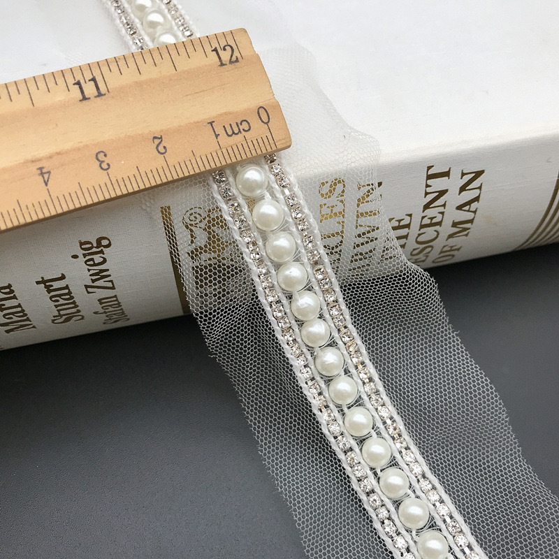 Nova mrežasta traka s kristalima i perlama, s lancem i perlicama – za DIY odjeću, šešire i torbe