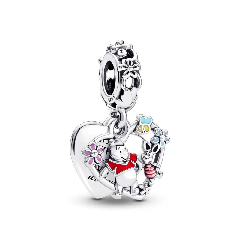 Perle Pandora za narukvicu, bijeli bakar s postim srebrnim premazom, privjesak srca, privjesak Mickey Mouse, labave perle za DIY nakit