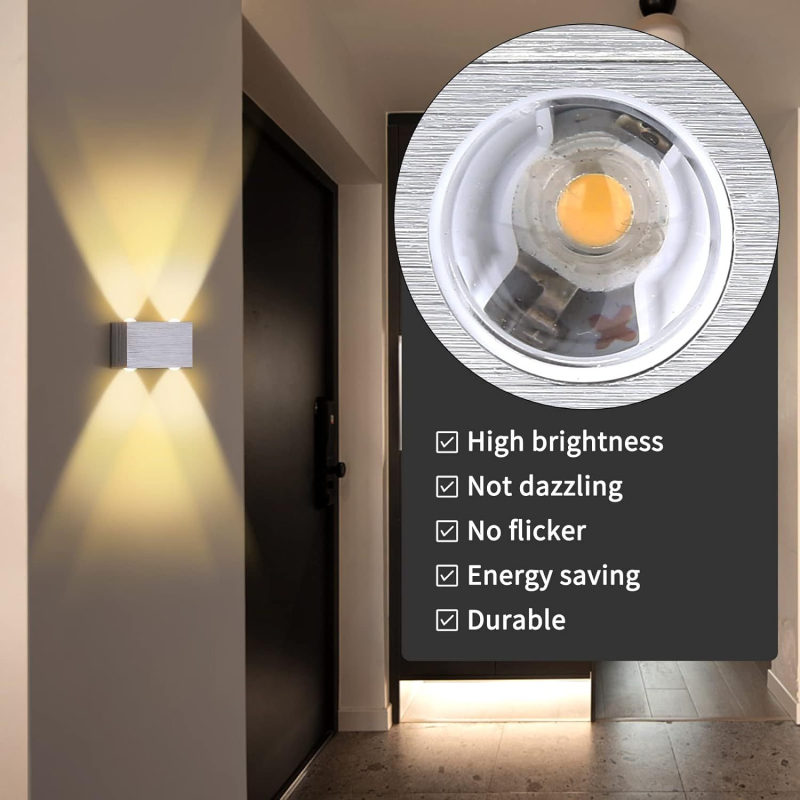 Kvadratna aluminijska zidna LED svjetiljka 4W s gore-dolje osvjetljenjem za stubište, hodnik, dnevnu sobu i spavaću sobu