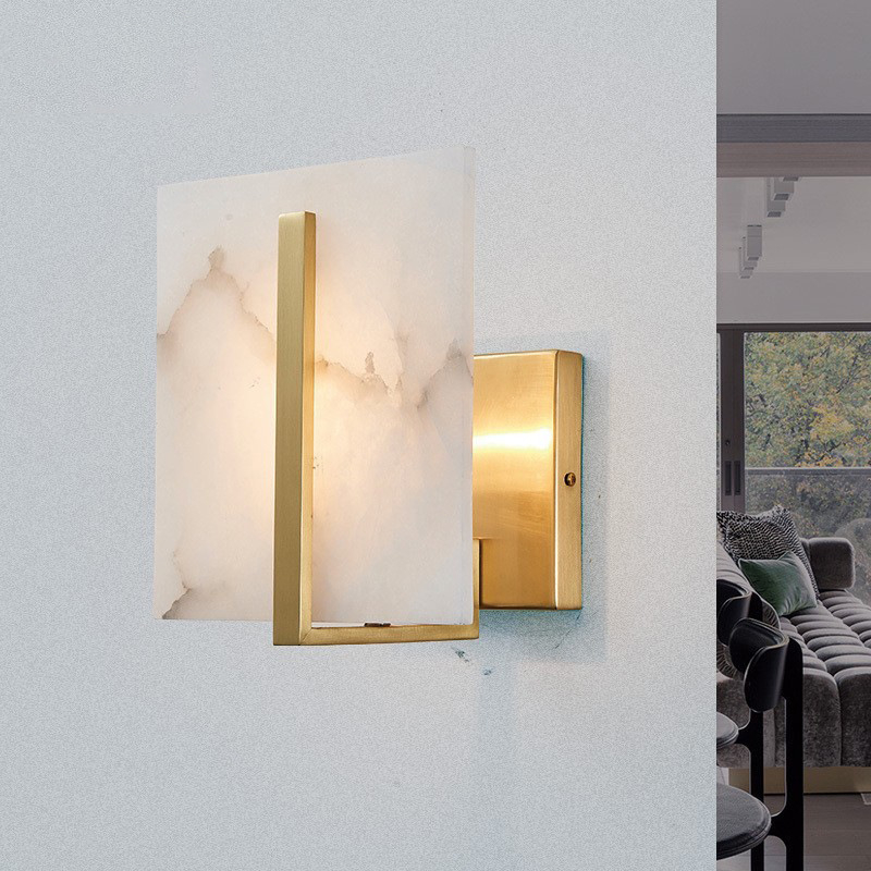 Nova kineskog stila zidna lampa od potpuno bakrenog tijela s abažurom Cloud Stone, moderni minimalistički dizajn za hodnik, spavaću sobu i ured