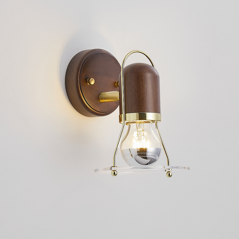 Japanskog stila retro zidna lampa od orahovog drveta, rotirajuća, antikni dizajn za spavaću sobu